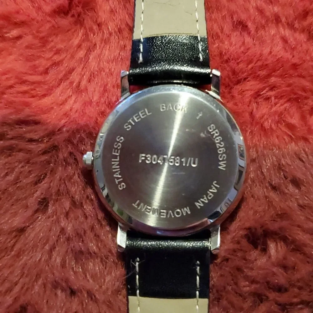 Best‎ Teacher Rotating Book Analog Watch Black Vegan Leather Band School Bus
